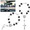 RBOKO Rosario da appendere per specchietto dell'auto, rosario con croce, medaglia cattolica per auto, camion, bici, moto, auto, accessori da appendere per interni (nero)