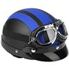 Ausla Casco Moto Aperto in Pelle 54-60 cm, Rivestimento Morbido con Occhiali Resistenti ai Raggi UV Blu