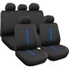 Rebeca Shop Coprisedili universali in poliestere adattabili a tutte le auto con sedili standard - con 2 zip sui schienali posteriori - modello C (Nero/Blu Scuro)