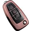 Sainanar Cover per chiave auto in TPU morbida per Ford Focus Mondeo C-Max Fiesta Kuga Escape Ecosport Custodia in fibra di carbonio Coperchio di protezione chiave E pieghevole 3 pulsanti oro rosa