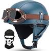 CNNGU Retro Moto Casco Mezzo, Vintage Motorcycle Casco, Certificazione DOT/ECE, Occhiali Da Sole Incorporati, Con Passamontagna Maschera, Materiale ABS, Fodera Traspirante, Con Occhiali
