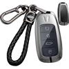 Rondrive Custodia per chiave auto in metallo compatibile con Chery Omoda 5 C5 Omoda E5 C9 EV 2021-2025 per Ebro S400 S700. Custodia protettiva in pelle per chiave auto con portachiavi e 4 tasti