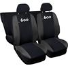 Lupex Shop Copri-sedili Auto Compatibili Seicento 600 | Set Coprisedili Anteriori e Posteriori | Logo Ricamato | Airbag Compatibile | Accessori Auto Interno (Nero/Grigio Scuro)