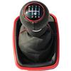 Kawin S.r.l. Cuffia cambio manuale a 6 marce, Pomello cambio, Base in plastica, Nero con rifiniture rosse, Ecopelle, Attacco 12mm