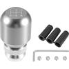 QUARKZMAN Pomello Del Cambio 5 Velocità 1 Pz In Lega Di Alluminio | Argentato, Universale, 7.1x3.9cm, Foro 16mm, Adattatori 8/10/12mm, Filettatura M5x0.8, 3 Adattatori, 4 Viti, 1 Chiave