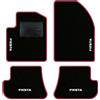QUEMAR Tappetini Auto compatibili con Ford Fiesta MkV 5 serie 2002-2008/ Kit Tappeti Moquette e Gomma su Misura (Set 2 Anteriori + 2 Poster.)/Ricami e Colori Personalizzati (4 Ricami, Bordo Fucsia)