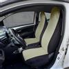 Rebeca Shop Coprisedili auto compatibili per Aygo, Twingo, C1, 108, Zoe versioni dal 2014 Made in Italy, Con banda centrale colorata, tessuto poliestere, set coprisedili anteriori (Beige/Nero)