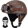 CNNGU Retro Moto Casco Mezzo, Vintage Motorcycle Casco, Certificazione DOT/ECE, Occhiali Da Sole Incorporati, Con Passamontagna Maschera, Materiale ABS, Fodera Traspirante, Con Occhiali