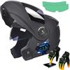 Frcychri Casco Integrale Flip Up Con Bluetooth, Modulare Integrato Moto, Caschi Doppia Visiera, Per Uomo Donna Scooter Adulto DOT ECER22-05 C,Large