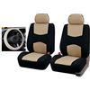 GODGETS Coprisedili Auto Universali Set Completo con Copri Volante - Coprisedili per Auto Anteriori e Posteriori - 4 Colori Disponibili,Nero Beige,2 * Sedile Anteriore + 1 * Coprivolante