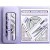 GINGER TECH Set di 7 strumenti per geometria scolastica, per studenti, righello da disegno, goniometro e bussola, per studenti di matematica e scuola a casa, con custodia per il trasporto (viola)