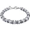 ParticolarModa Bracciale Donna regolabile nodini anellini lucido diamantato acciaio alluminio morbido 7 mm (Regolabile da 22 a 25 cm (x polso 19-21), Argentato/Fumè)