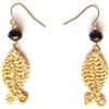 Generico Orecchini pesce con cristalli di vetro, beige/dorato/nero, orecchini tessili, Gioielli all'uncinetto, Made in Italy, Bijoux da donna, Lavorazione Artigianale