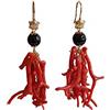 Chapeau Atelier Orecchini a Grappolo in Argento 925 Placcato Oro con Rametti di Corallo Rosso