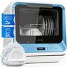 Klarstein Amazonia Mini Lavastoviglie - Portatile Compatta, 7 Programmi, 5L Serbatoio o Attacco Diretto, Silenziosa 58dB, Classe energetica D, Display Digitale, per Cucine Piccole, Blu
