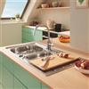 GROHE K200 Lavello da cucina in acciaio inox 1,5 vasche con gocciolatoio 96,5x50 cm e rubinetto da cucina cromato GROHE Start, attacchi da 3/8 pollici, incluso tagliere in legno GROHE da 45x24 cm
