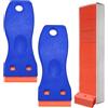 YSAOAKA 2 PCS Raschietto e 100 Lame in plastica, Rimozione Adesivo in plastica, Razor Blade Spatola, Rimozione della Colla in Vinile per Cucina e casa, Colla, Colore, Decalcomanie, Piano Cottura e Forno, Blu