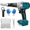 Roadtime Pistola rivettatrice a batteria compatibile con Makita 18V batteria, Rivettatrice elettrica senza spazzole con luce LED, 175 rivetti, 4 adattatori e chiave, Rivettatrici portatili (senza batteria)