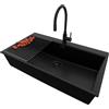 PRIMAGRAN Lavandino Angolare Tutto Nero 88x50cm, Lavello in Granito a 1 vasca + Rubinetto 40x38cm + Set di accessori, Lavabo da Cucina Incasso al Mobile 90cm - Oslo 90 Top S688