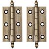 Tiazza 2 cerniere quadrate in ottone anticato da 75 mm per mobili, cassetti, ante e corona