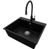 PRIMAGRAN Lavandino da Cucina Nero 58x50cm, Lavello in Granito a 1 vasca + Rubinetto 40x38cm + Set di accessori, Lavabo da Cucina Incasso al Mobile 60cm - Riga S331