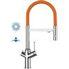VIZIO Cucina Rubinetto cucina 4 VIE per sistemi Frigogasatori e filtro acqua depuratore canna movibile e doccia staccabile 2 getti (Cromato/Arancione)