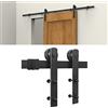 YIMING 200 cm/6,6 FT Sistema di Porta Scorrevole, Binario per Porta Scorrevole con 2 Sezioni Binario e 2 Roulette, Porta Scorrevole Esterno Muro, Acciaio al Carbonio, Nero Tipo di Barra
