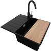 PRIMAGRAN Lavandino Angolare Nero 62x50cm, Lavello in Granito a 1 vasca + Rubinetto 32x20cm + Set di accessori, Lavabo da Cucina Incasso al Mobile 45cm - Copenhagen S255