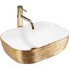 Rea - Lavabo Da Appoggio Belinda White Gold Brush Lavabo Bagno 460 X 330 X 135 mm Ceramica (Oro/Bianco)