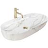 Rea - Lavabo Da Appoggio Cleo 81 Lavandino Bagno Aiax Lucido 810 X 410 X 135 mm Ceramica (Bianco, Simil Marmo)