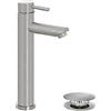 Inbagno Miscelatore per lavabo alto bagno monocomando, in acciaio inox spazzolato, con piletta click clack satinata, YORK