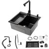 Zoobotanica Lavello da cucina in acciaio inox, 50 x 45 cm, 1 vasca, nero con rubinetto estraibile, lavello da incasso, con dispenser per sapone, cestello, tubo di scarico
