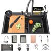 Generico 85x50cm Lavello Da Cucina In Acciaio Inox Nero Multifunzione 1 Vasca Con Rubinetto Estraibile A Cascata Dispenser Sapone Lavabicchieri Per Montaggio A Vista O In Alto Completo Di Accessori Come Sifone