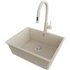 PRIMAGRAN Lavandino sottotop Beige 56x44cm, Lavello in Granito a 1 vasca + Rubinetto 40x20cm + Set di accessori, Lavabo da Cucina al Mobile 60cm - Venezia Easy S085