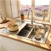 KOOGIMDDR 70 x 50 cm, lavello da cucina nero in acciaio inox 304SUS, 1 lavandino da incasso, lavello da cucina rettangolare, con scolapiatti, scarico e kit di troppopieno per il sottopiano e