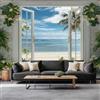 Generic Carta da Parati Murales finestra vista oceano Fotomurali 3D Carta da Parati 400x280 cm, 3D Effetto Quadri Murali Murale Decorazione parete Soggiorno Camera da Letto