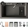 OMGMTSTORE Lavandino Cucina Antracite Nero 85 x 45 cm,Lavello Cucina 1 Vasca in Acciaio Inox,Lavello Multifunzione Cucina,con LED rubinetto,estraibile,con sifone,lavello interno di ricambio e tagliere