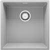 PRIMAGRAN Lavello sottotop Grigio 46x47cm, Lavandino in Granito a 1 vasca + Sifone Classico, Lavabo da Cucina al Mobile 50cm - London S211