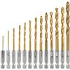 haierr 13Pcs / set Set di punte da trapano HSS rivestite in titanio per utensili elettrici in metallo Accessori per trapano 1/4 Punta da trapano con codolo esagonale