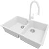 PRIMAGRAN Lavandino da Cucina Bianco 78x50cm, Lavello in Granito a 2 vasche + Rubinetto 40x20cm + Set di accessori, Lavabo da Cucina Incasso al Mobile 80cm - Madrid Twin S017