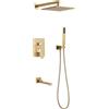 BiaoTeng Set Soffione e Doccino per Doccia Incasso Monocomando Caldo e Freddo 3 Funzioni In Ottone Kit Doccia Incasso Muro con Soffione Oro Spazzolato