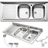 Fhuller Lavello FHULLER Monostampo Da Appoggio 120X50 In Acciaio Inox AISI 304 Con Due Vasche a DESTRA e Gocciolatoio a SINISTRA Per Sottolavello da 120 Cucina Componibile Modello Pisa PI1202MLPC