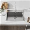 STANEW Lavello da cucina con 1 vassoio 50 x 45 cm, lavello da incasso, fori per rubinetti e dispenser di sapone, argento