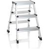 hjh OFFICE 830009 Scala a gradini con rotelle SOLID IV Scala pieghevole in alluminio con 3 gradini, accessibile da entrambi i lati, portata fino a 150 kg