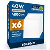 Eurocali 6 Pannelli LED 60x60 40W Quadrati da Incasso Chip CREE 4800 lumen Driver Starsense Garanzia 6 Anni - Luce Naturale 4000K - Plafoniera da Ufficio Alta Luminosità 120 lm/W da Soffitto e Controsoffitti