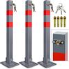 Sonnewelt 3x Palo di parcheggio con 3 chiavi, barriere per parcheggio con strisce riflettenti, palo di sbarramento pieghevole, piedistallo robusto in acciaio stabile