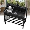 Fdzylyg Lavello da Cucina 1 Vasca in Acciaio Inox,Lavandino da Esterno Professionale,60x45x86cm Lavabo Commerciale Autoportante con Rubinetto,Lavatoio Nero Multifunzione,per Interno Ristorante Caffè Garage