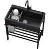 Locuetyn Lavello da cucina autoportante - Lavello in acciaio inox, set commerciale per bar ristorante con rubinetto e gocciolatoio, vasca salvaspazio per lavanderia, lavello singolo per lavanderia