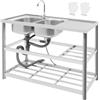 NIGORIY Lavello con mobiletto, 120 x 45 x 80 cm, in acciaio inox, per esterni, capacità di carico 100 kg, autoportante, con rubinetto a 360°, in acciaio inox 201