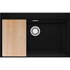 PRIMAGRAN Lavello da Cucina Nero 78x50cm, Lavandino in Granito a 1 vasca + Sifone Classico + Tagliere, Lavabo da Cucina Incasso al Mobile 80cm - Oslo Top S595